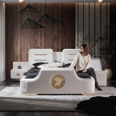 Lit double Lits Moderne Luxe Tabouret Multifonction Design de lit Velours