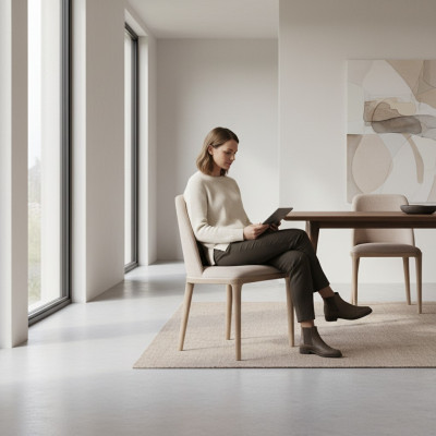 Design de luxe Chaises salle à manger en bois Textile Fauteuil en bois massif