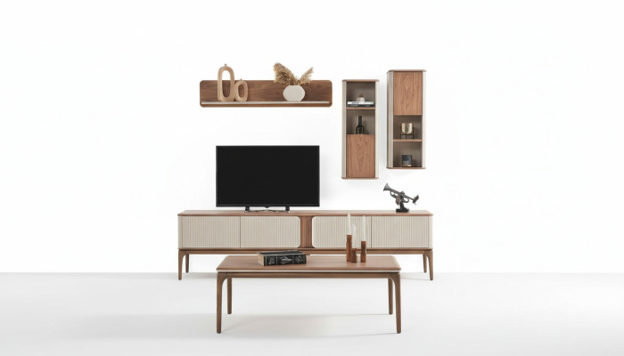 Buffet télé Meuble bas Armoire Table basse Salon Moderne Beige Bois
