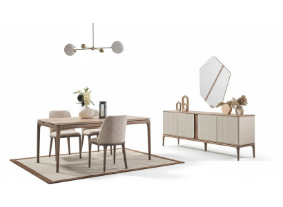 Ensemble de salle à manger Table à manger 4 chaises Buffet Miroir Moderne en bois beige 7 pièces
