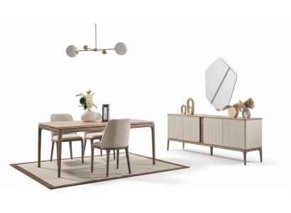 Ensemble de salle à manger Table à manger 4 chaises Buffet Miroir Moderne en bois beige 7 pièces