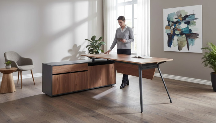 Meuble en bois bureau d'angle table de travail