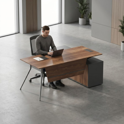 Grand bureau d'angle marron en bois Mobilier Ameublement Mobilier de bureau