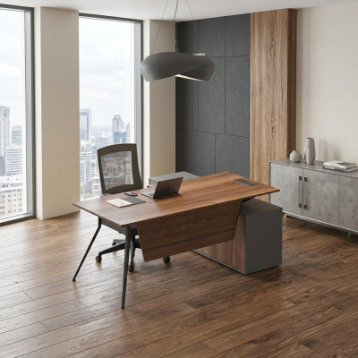 Grand bureau d'angle marron en bois Mobilier Ameublement Mobilier de bureau