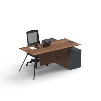 Grand bureau d'angle marron en bois Mobilier Ameublement Mobilier de bureau