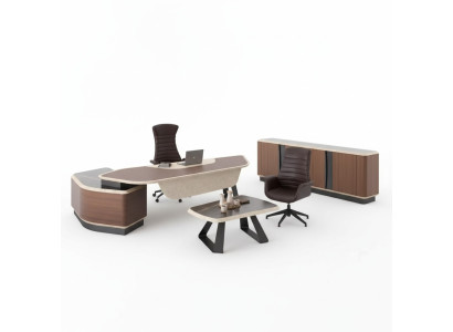 Ensemble de salle d'étude moderne Mobilier de luxe Bureau d'angle Bahut Bois massif