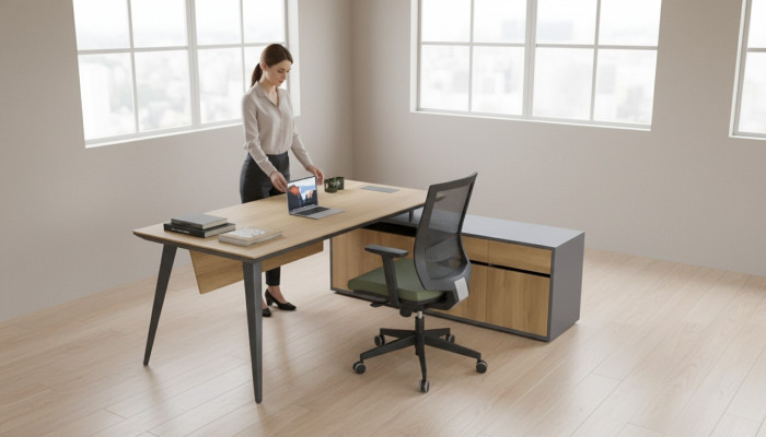 Bureau d'angle Tableau de bureau Marron Grand Chef Tables Mobilier de bureau