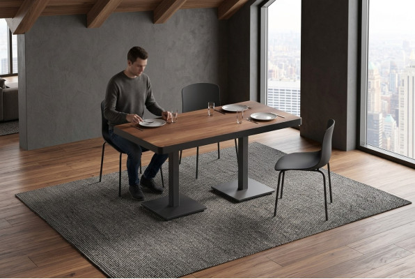 Table à manger moderne en bois massif Meubles de salle à manger Marron Meubles en acier inoxydable