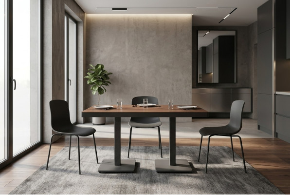 Table à manger moderne en bois massif Meubles de salle à manger Marron Meubles en acier inoxydable