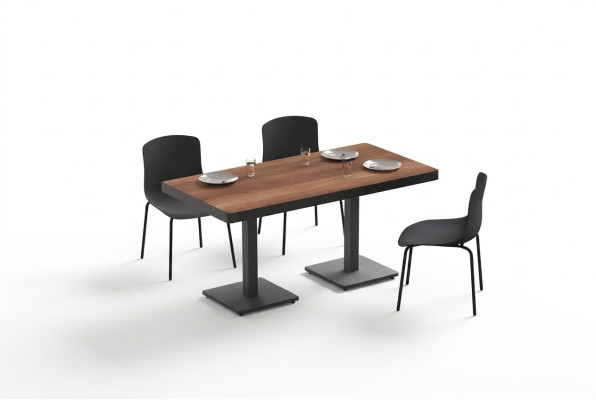 Table à manger moderne en bois massif Meubles de salle à manger Marron Meubles en acier inoxydable