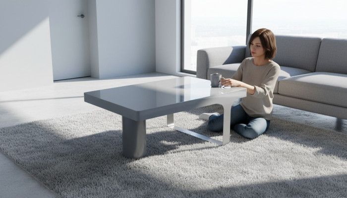 Table basse de luxe pour le bureau, mobilier de designer, table d'appoint en bois gris.