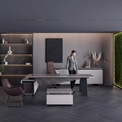 Mobilier de bureau gris pour la salle d'étude Bureau Buffet Mobilier de bureau Moderne Bois