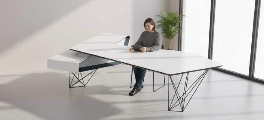 Bureau d'angle pour écrire, table de bureau de travail, meuble de designer de luxe blanc