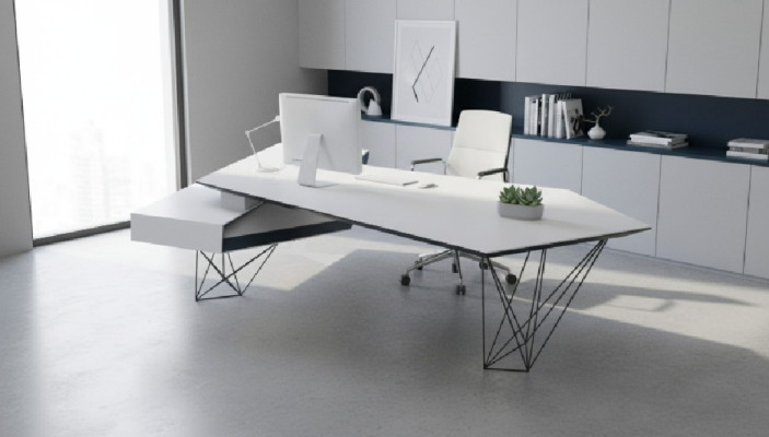 Bureau d'angle pour écrire, table de bureau de travail, meuble de designer de luxe blanc