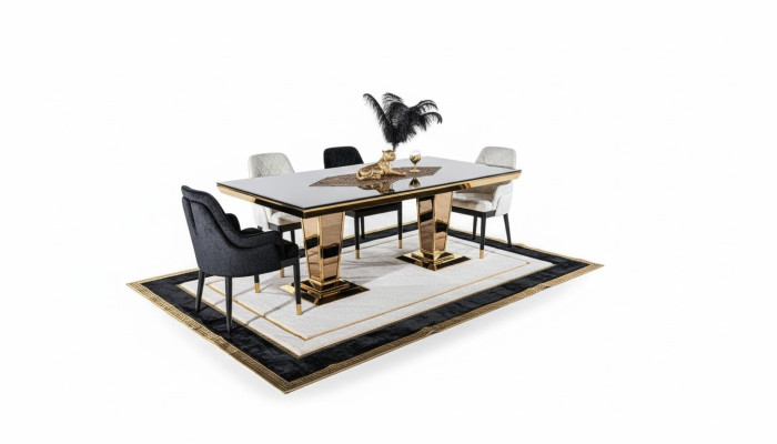 Table Table à manger Bois Salle à manger Ensemble 4x Chaise Jeu de chaises Noir Groupe