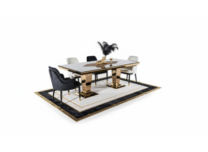 Table Table à manger Bois Salle à manger Ensemble 4x Chaise Jeu de chaises Noir Groupe