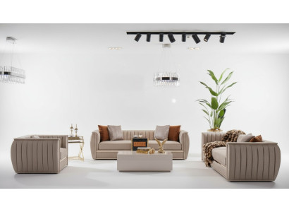 Ensemble de canapé beige de luxe 3+3+1 Siège Table basse Canapé Fauteuil Canapé 5 pièces