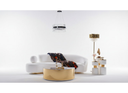 Canapé blanc moderne, luxe, rembourrage, table basse demi-ronde à 3 places, 2 pièces