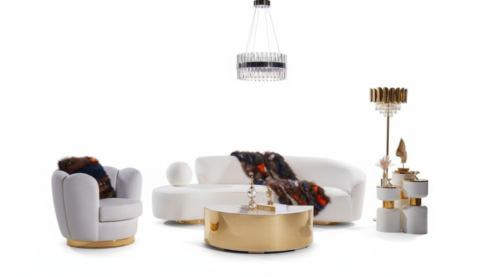 Ensemble de canapé moderne blanc trois places fauteuil de luxe table basse noble