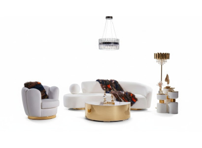 Ensemble de canapé moderne blanc trois places fauteuil de luxe table basse noble