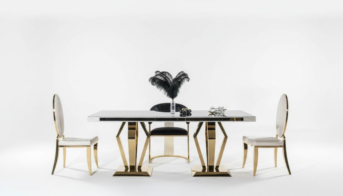 Tables de luxe Table de salle à manger Salle à manger Moderne en acier inoxydable Immédiatement Blanc