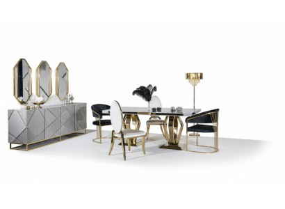 Salle à manger Ensemble Table 4xChaises Buffet Miroir Suite de salle à manger 7 pièces Table