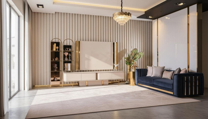 Salle de séjour Luxe télé Armoire TV Meuble Armoires Bois Meuble bas nouveau beige