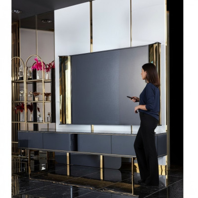 Meuble TV bas, meuble TV bas, buffet, salon moderne en bois noir design