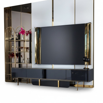 Meuble TV bas, meuble TV bas, buffet, salon moderne en bois noir design