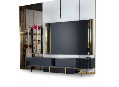 Meuble TV bas, meuble TV bas, buffet, salon moderne en bois noir design