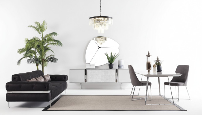 Salle à manger Ensemble Canapé Table 4x Chaise Set Buffet Miroir Mobilier 8 pièces