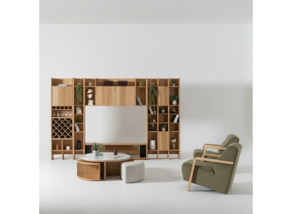 Set de meubles de salon Fauteuil design 2x Unité murale Table basse