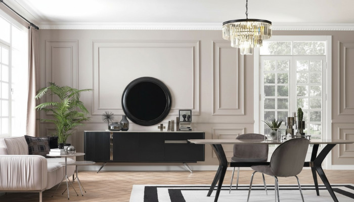 Ensemble de salle à manger de luxe 7 pièces de style loft, table, commode, 4 chaises.