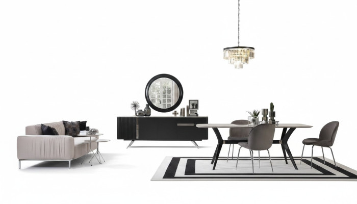 Ensemble de salle à manger de luxe 7 pièces de style loft, table, commode, 4 chaises.