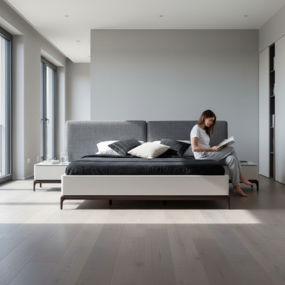 Ensemble de chambre de luxe moderne Lit + 2x Table de nuit Mobilier de chambre d'hôtel Lits Loft