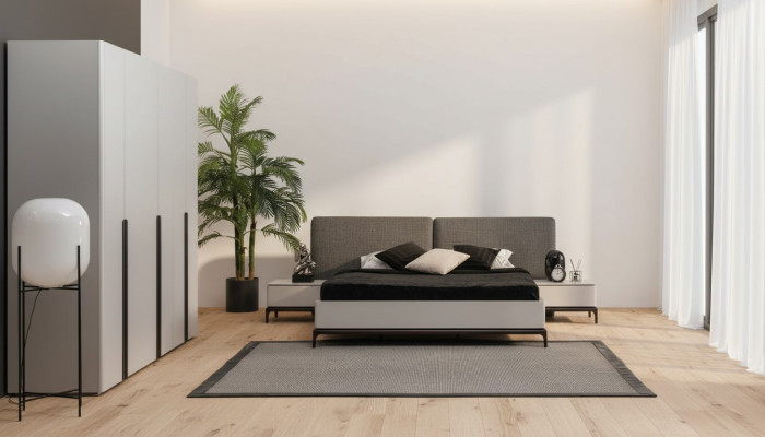 Lit Rembourrage Design Luxe Lits Doubles d'Hôtel Meubles en Bois Gris Clair Loft