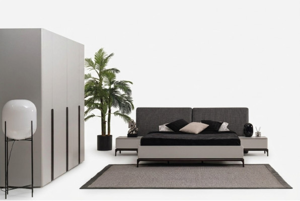 Lit Rembourrage Design Luxe Lits Doubles d'Hôtel Meubles en Bois Gris Clair Loft