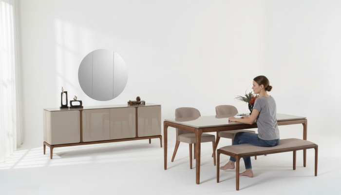 Salle à manger Ensemble de salle à manger Table 4x chaises Tabouret Buffet Miroir 8 pièces.