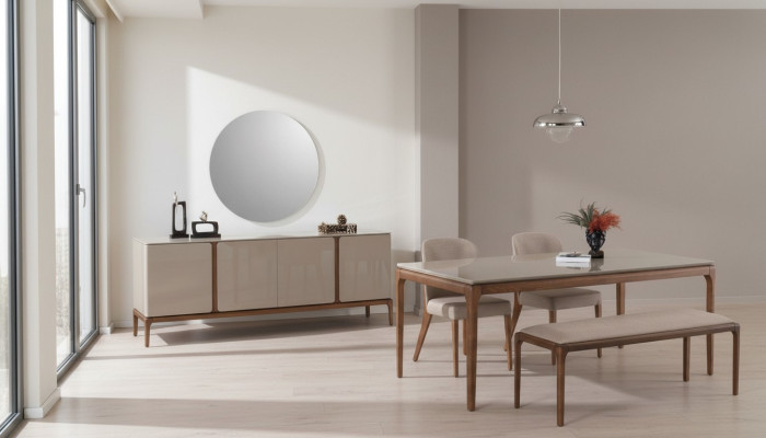 Salle à manger Ensemble de salle à manger Table 4x chaises Tabouret Buffet Miroir 8 pièces.