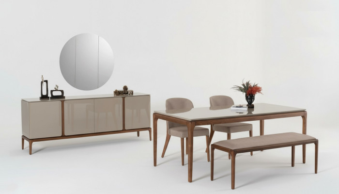 Salle à manger Ensemble de salle à manger Table 4x chaises Tabouret Buffet Miroir 8 pièces.