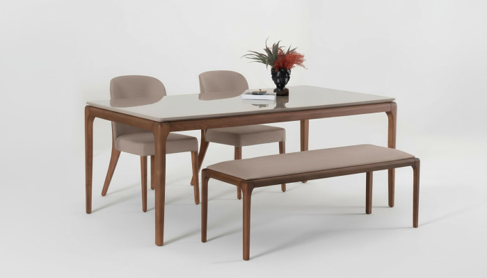 Ensemble de salle à manger, salle à manger, tabouret, 4 chaises, table, meuble beige, 6 pièces