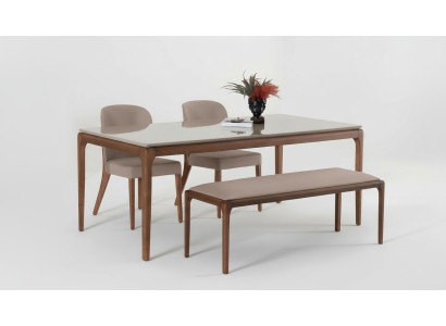Ensemble de salle à manger, salle à manger, tabouret, 4 chaises, table, meuble beige, 6 pièces