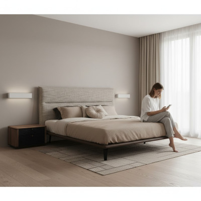 Design de chambre Loft moderne Conception de lit de chambre Lits de luxe Mobilier de style Rembourrage gris nouveaux