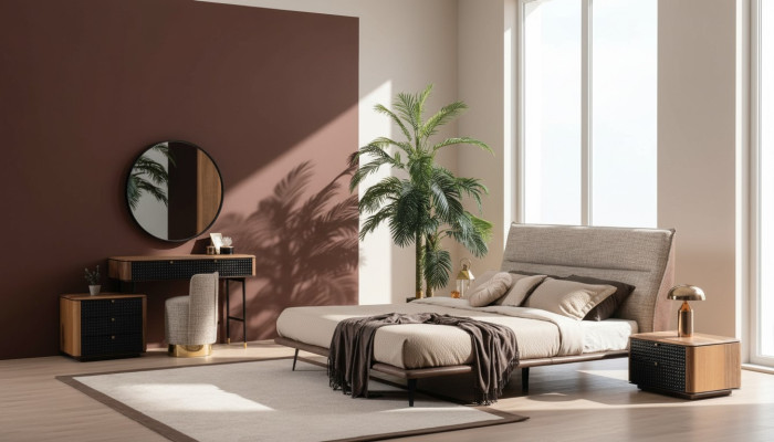 Ensemble de chambre complet Lit Coiffeuse Miroir Tabouret 6 pièces.