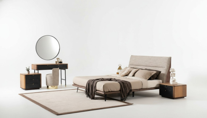 Ensemble de chambre complet Lit Coiffeuse Miroir Tabouret 6 pièces.