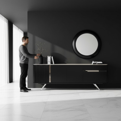 Salon Buffet Miroir Buffet Bois avec style Métal noir