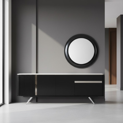 Salon Buffet Miroir Buffet Bois avec style Métal noir