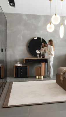 Chambre Coiffeuse Miroir Tabouret Ensemble complet nouveau 3 pièces marron