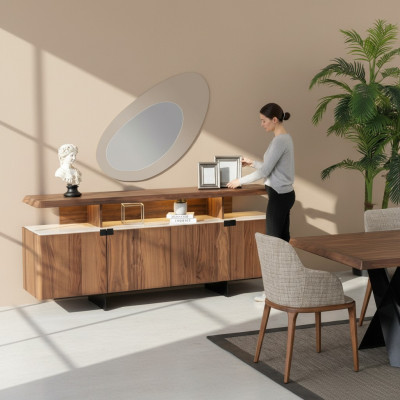 meuble de design en buffet commode 2 pièces en bois de luxe.
