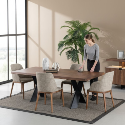 Conception de meubles de salle à manger en bois, chaise moderne, table de groupe, ensemble de 4 chaises, 5 pièces.